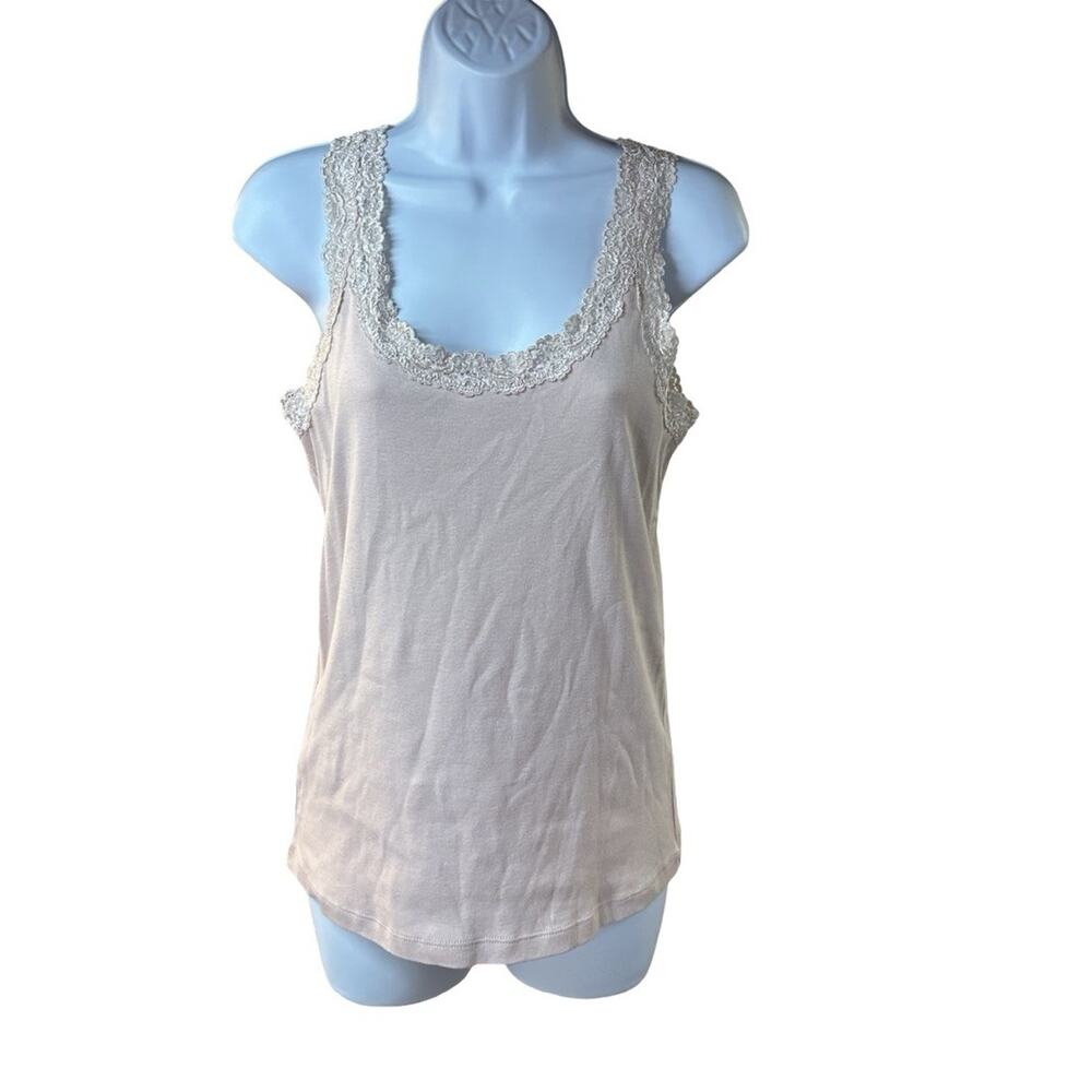Georgiou Studio Lace Trim Tank Top XL Blush Pink Cotton Boho Romantic